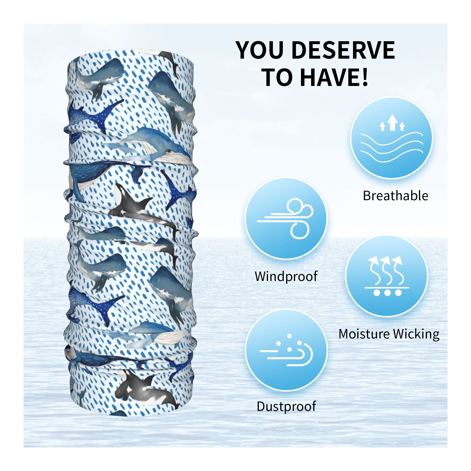 Custom Blue Watercolour Shark  - đánh giá và giá Neck Warmer Tube