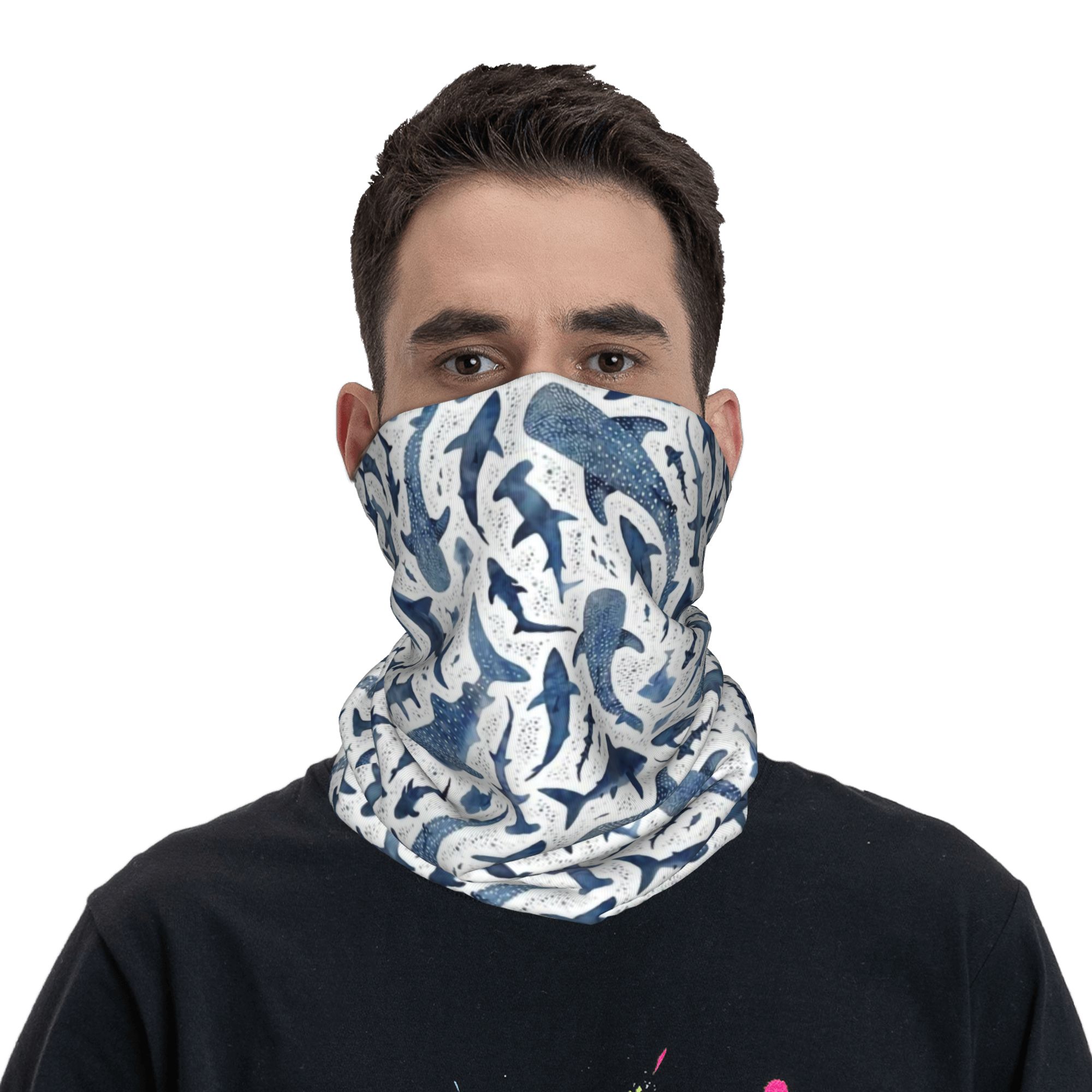 Custom Blue Watercolour Shark  - đánh giá và giá Neck Warmer Tube