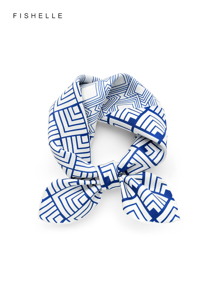 Geometric printed real silk tw - đánh giá và giá Ascot Neck Scarf